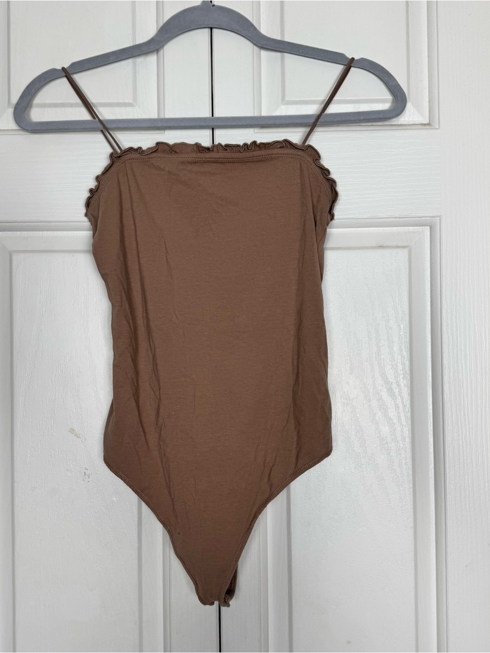 Abercrombie & Fitch Tan Ruffle-Edge Spaghetti Strap Bodysuit
